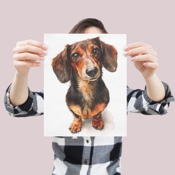 Watercolor Dachshund Dog Portrait Art Print – Unframed Fine Art Poster - Picture 4 of 5